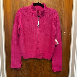 NWT Deadstock Vintage 525 America Hand Knit Chunky Zip Up Sweater Pink M Cottage